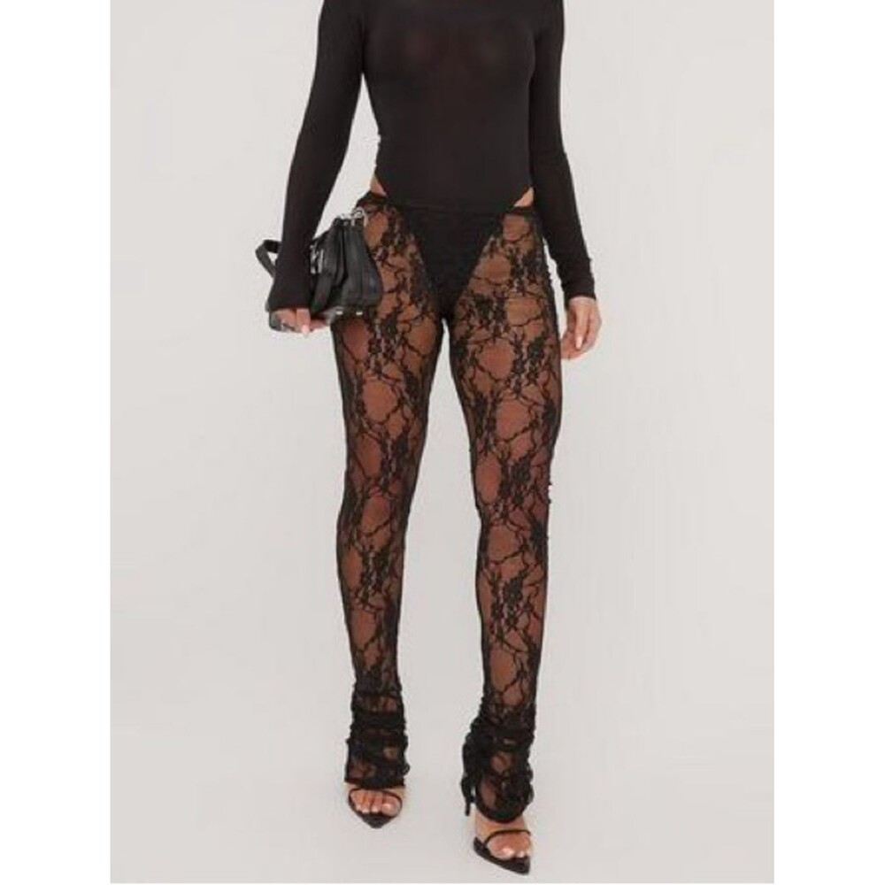 Only Fan Favorite EGO Black Sheer Floral Lace Leggings